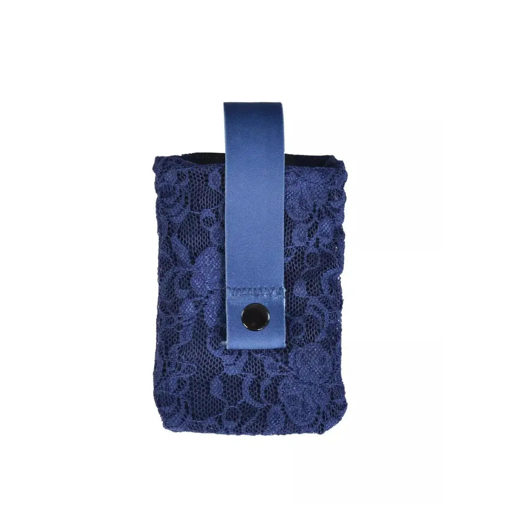 Lace bra pouch for insulin pump in blue, designed for women with type 1 diabetes.