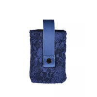 Lace bra pouch for insulin pump in blue, designed for women with type 1 diabetes.